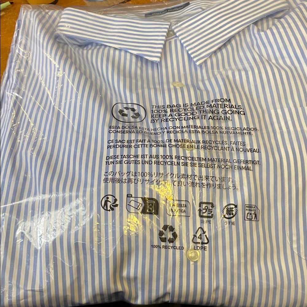 Lands' End Men's Striped Dress Shirt in Chicory Blue Stripe. Size Big 4 XL